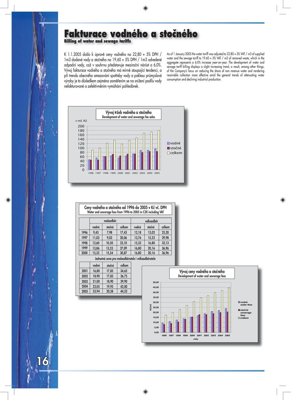 Vývoj fakturace vodného a stočného má mírně stoupající tendenci, a při trendu obecného omezování spotřeby vody a poklesu průmyslové výroby je to důsledkem zejména zaměřením se na snížení podílu vody