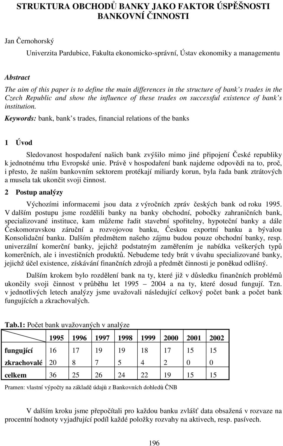 Keywords: bank, bank s trades, financial relations of the banks 1 Úvod Sledovanost hospodaření našich bank zvýšilo mimo jiné připojení České republiky k jednotnému trhu Evropské unie.