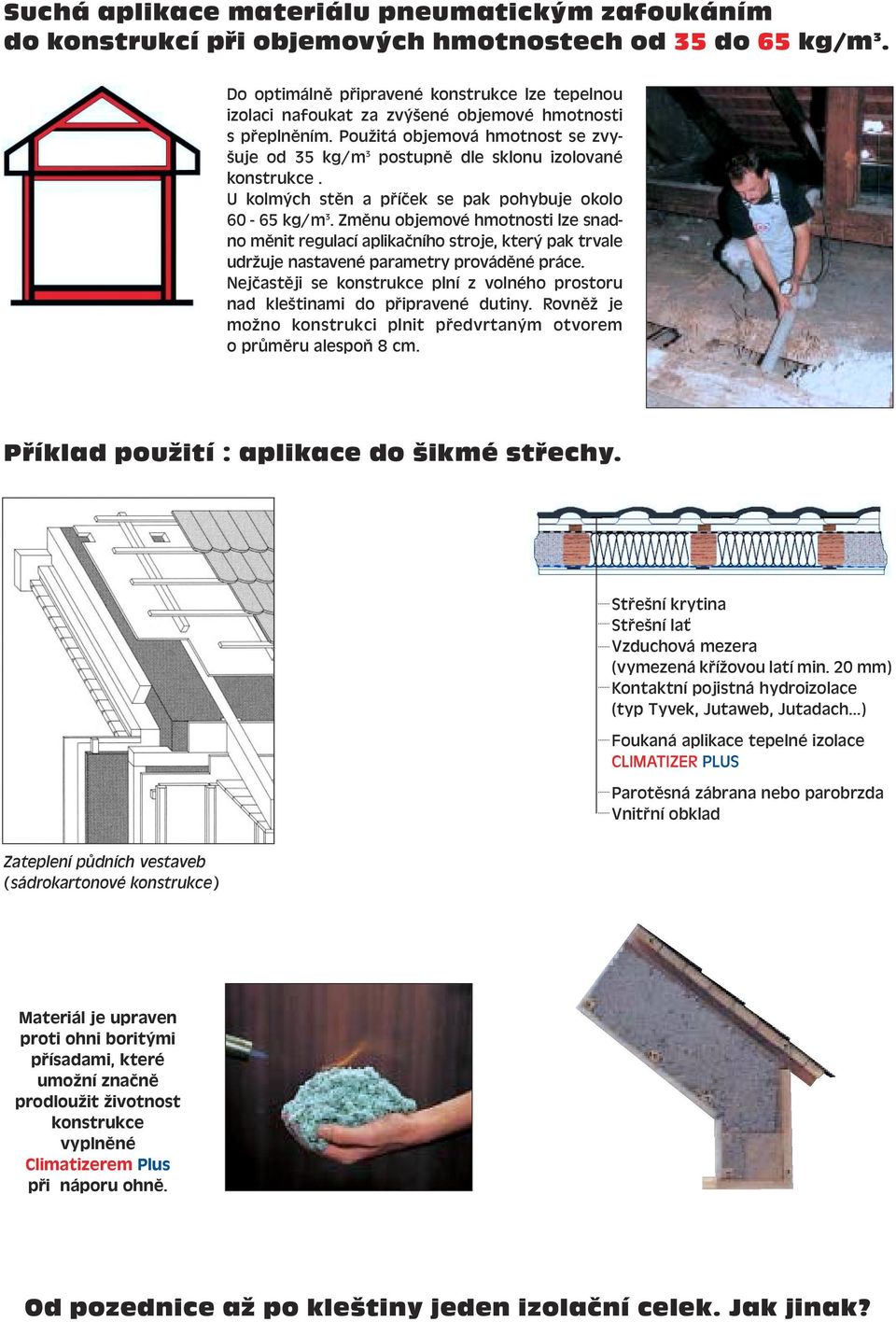 U kolmých stěn a příček se pak pohybuje okolo 60-65 kg/m 3. Změnu objemové hmotnosti lze snadno měnit regulací aplikačního stroje, který pak trvale udržuje nastavené parametry prováděné práce.