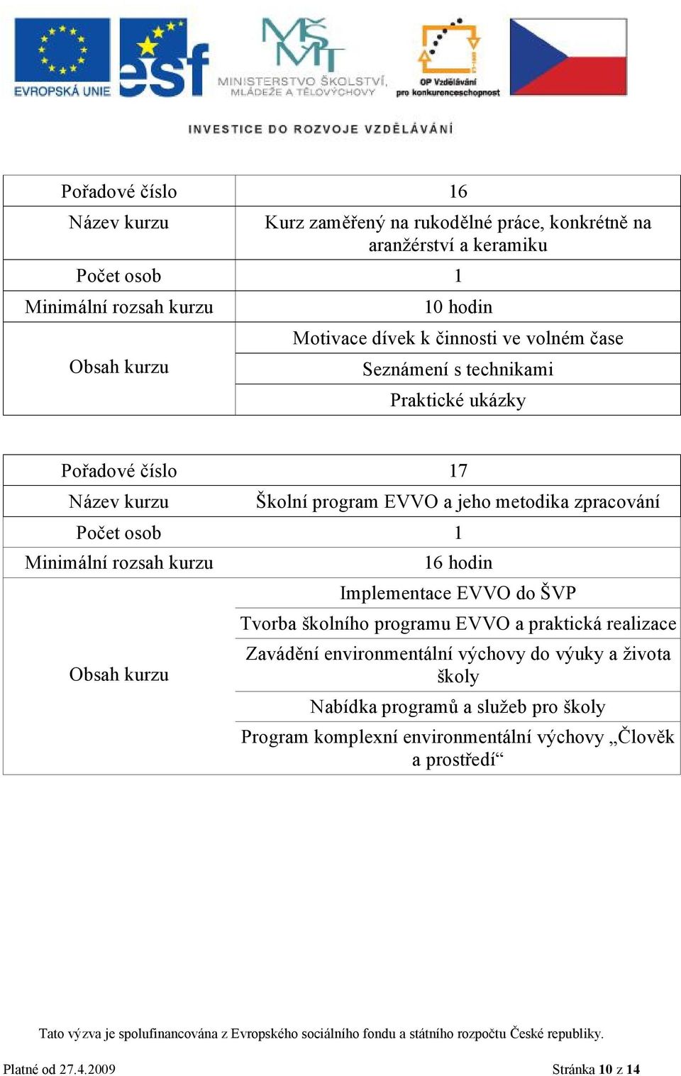 Implementace EVVO do ŠVP Tvorba školního programu EVVO a praktická realizace Zavádění environmentální výchovy do výuky a života