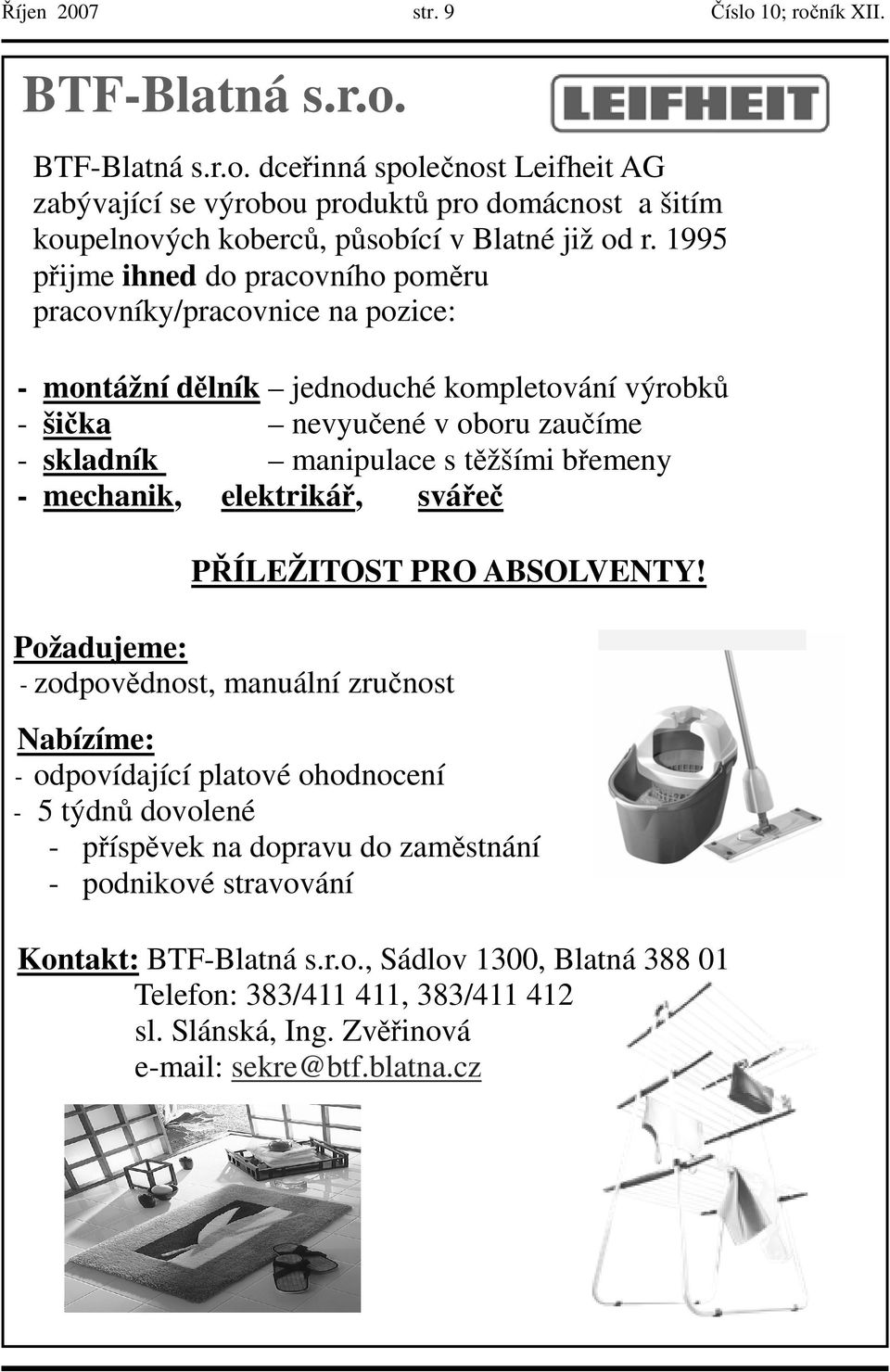 břemeny - mechanik, elektrikář, svářeč PŘÍLEŽITOST PRO ABSOLVENTY!