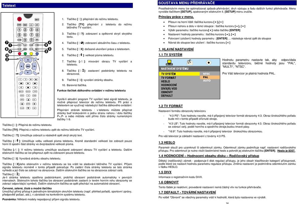 Menu vyvoláte tlačítkem [SETUP], opakovaným stisknutím tl. [SETUP] menu zrušíte. Principy práce v menu.