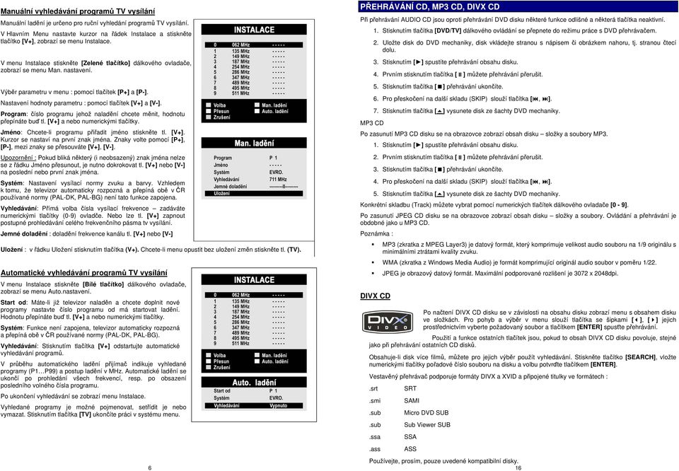 Výběr parametru v menu : pomocí tlačítek [P+] a [P-]. Nastavení hodnoty parametru : pomocí tlačítek [V+] a [V-]. Program: číslo programu jehož naladění chcete měnit, hodnotu přepínáte buď tl.