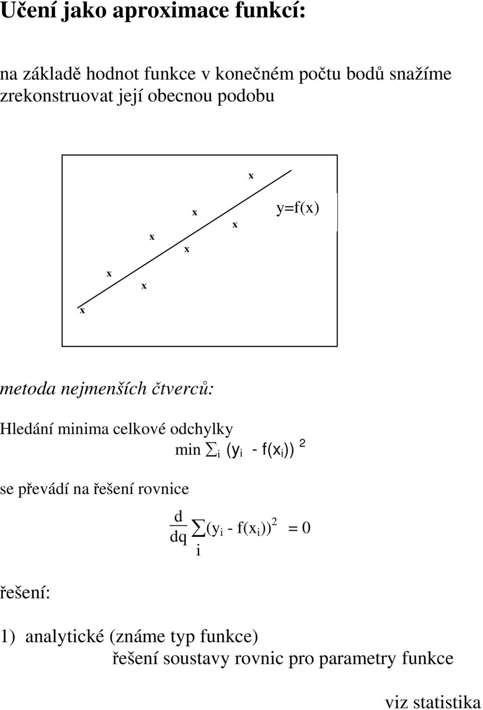 odchylky min i (y i - f( i )) 2 se převádí na řešení rovnice d dq i (y i - f( i )) 2 0