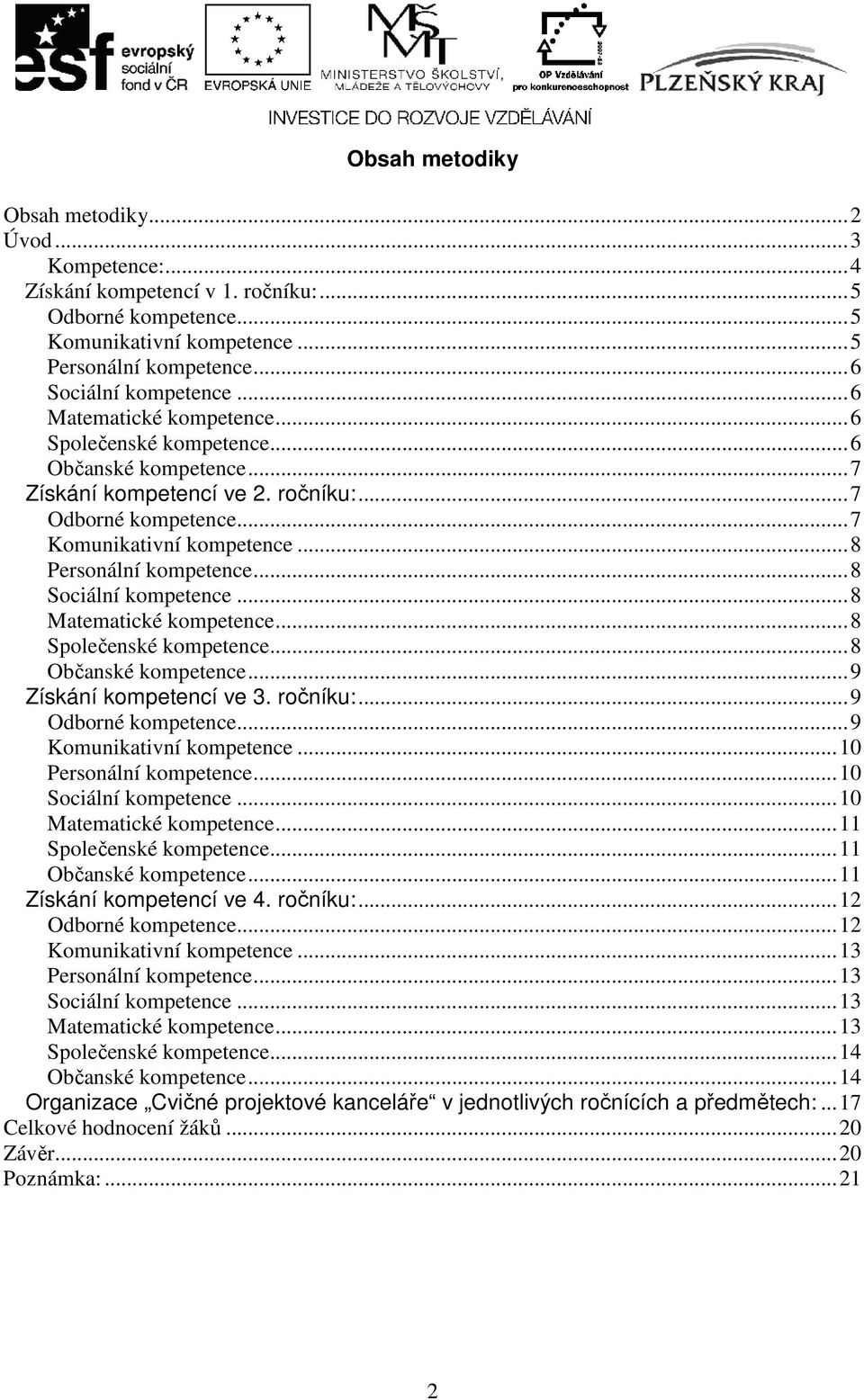 .. 8 Sociální kompetence... 8 Matematické kompetence... 8 Společenské kompetence... 8 Občanské kompetence... 9 Získání kompetencí ve 3. ročníku:... 9 Odborné kompetence... 9 Komunikativní kompetence.