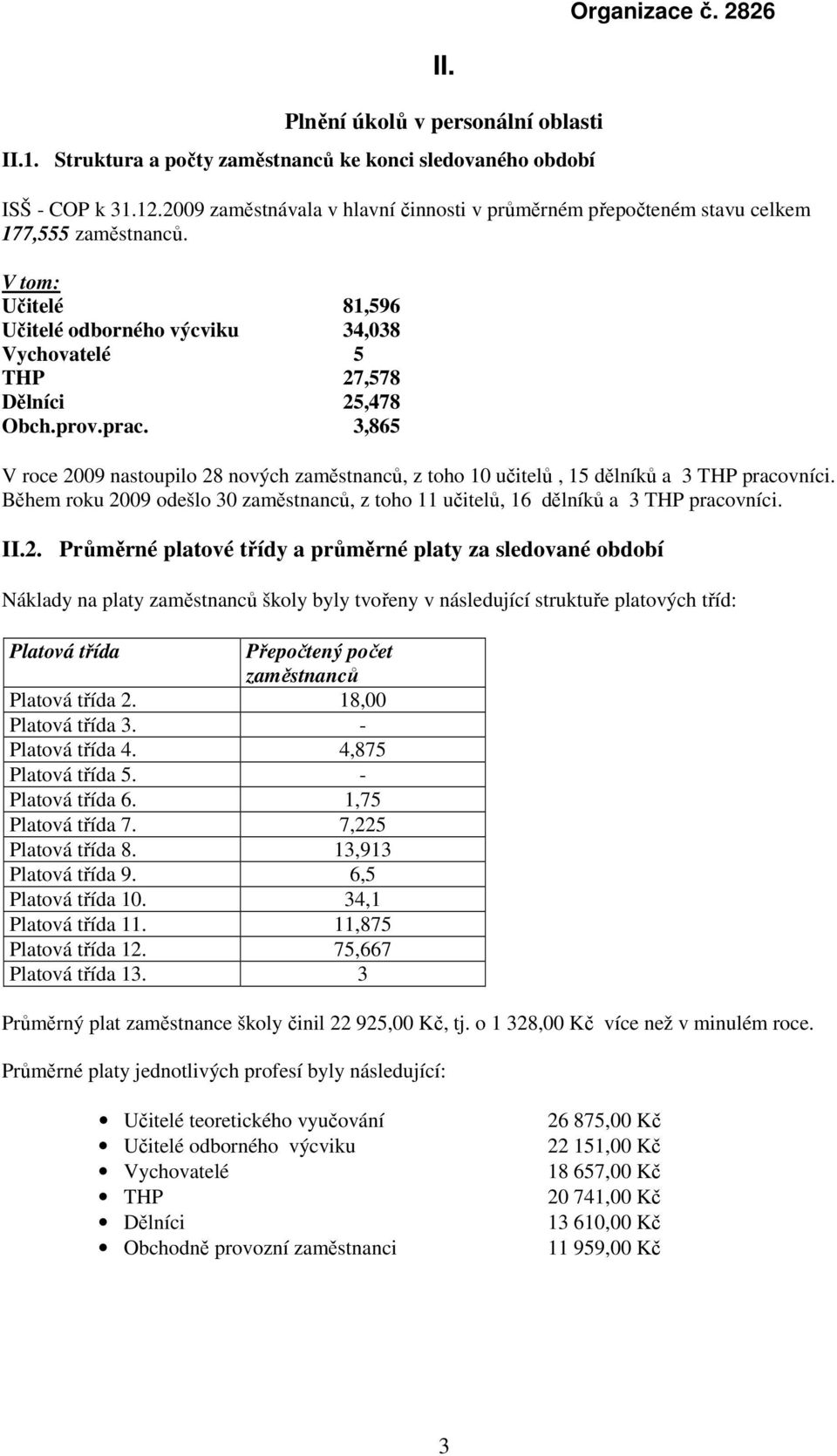 prac. 3,865 V roce 2009 nastoupilo 28 nových zaměstnanců, z toho 10 učitelů, 15 dělníků a 3 THP pracovníci. Během roku 2009 odešlo 30 zaměstnanců, z toho 11 učitelů, 16 dělníků a 3 THP pracovníci. II.