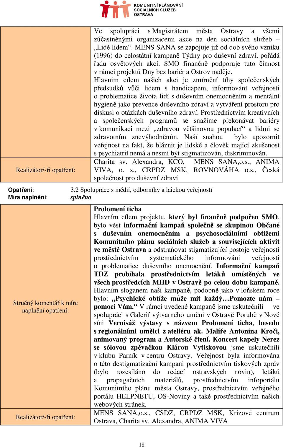 SMO finančně podporuje tuto činnost v rámci projektů Dny bez bariér a Ostrov naděje.