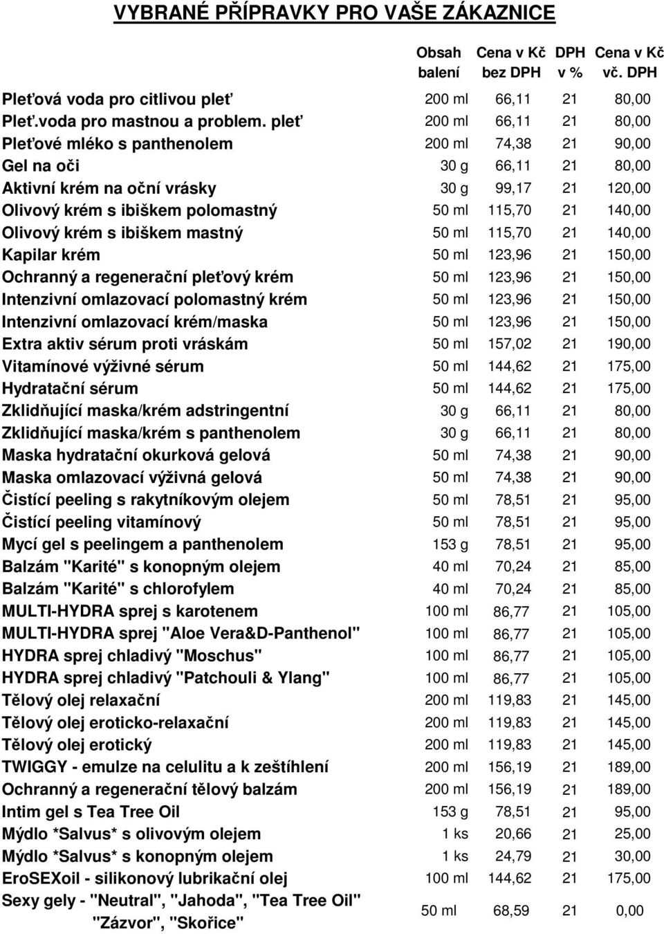 ibiškem mastný 50 ml 115,70 14 Kapilar krém 50 ml 123,96 15 Ochranný a regenerační pleťový krém 50 ml 123,96 15 Intenzivní omlazovací polomastný krém 50 ml 123,96 15 Intenzivní omlazovací krém/maska