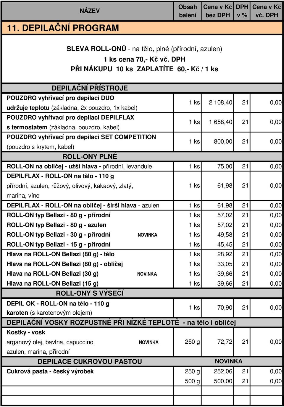 (základna, pouzdro, kabel) POUZDRO vyhřívací pro depilaci SET COMPETITION (pouzdro s krytem, kabel) ROLL-ONY PLNÉ ROLL-ON na obličej - užší hlava - přírodní, levandule 2 108,40 1 658,40 80 75,00