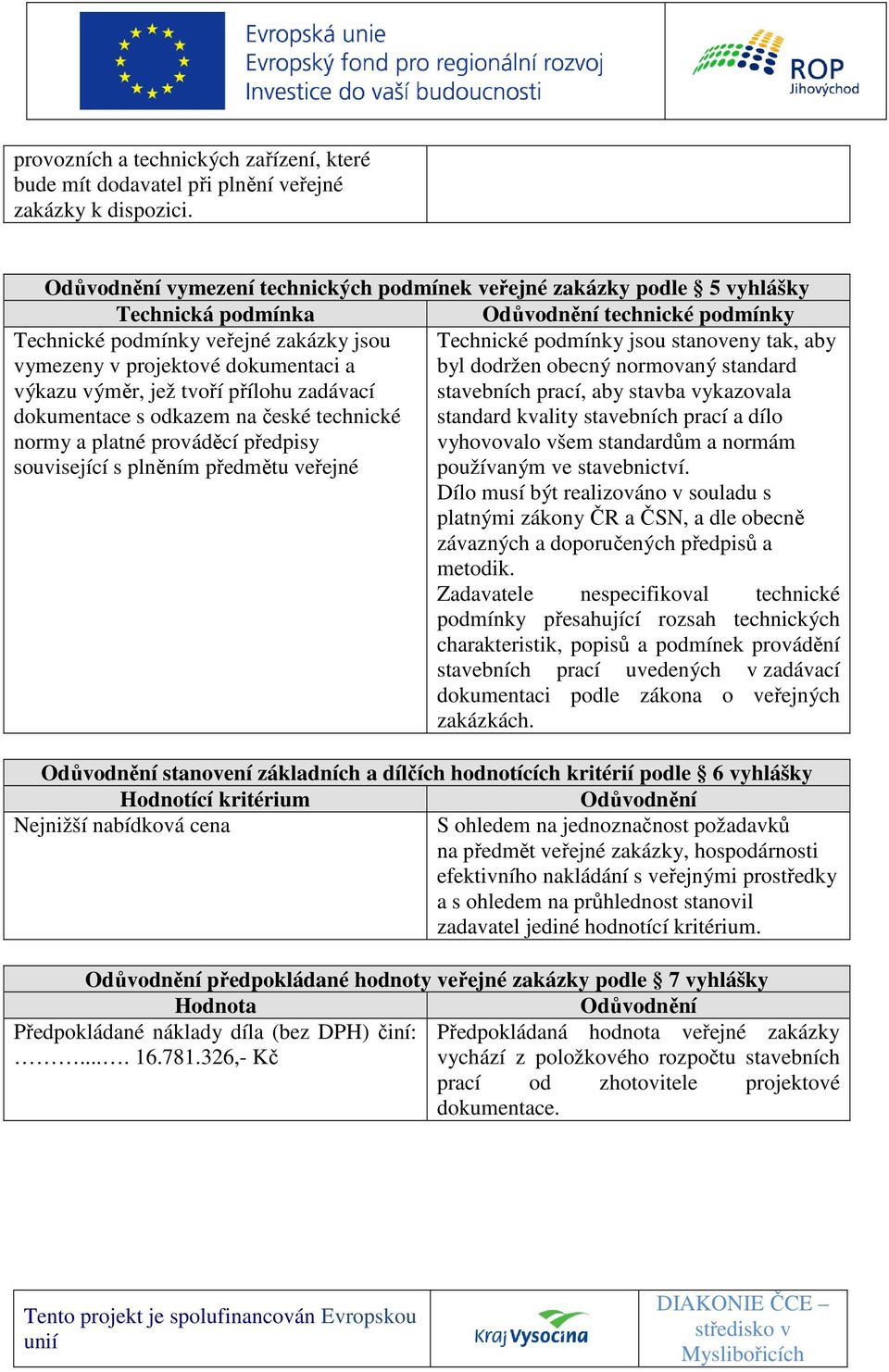výkazu výměr, jež tvoří přílohu zadávací dokumentace s odkazem na české technické normy a platné prováděcí předpisy související s plněním předmětu veřejné Technické podmínky jsou stanoveny tak, aby