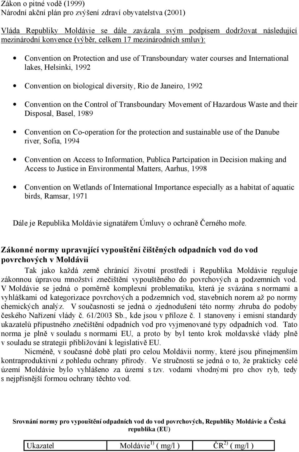 the Control of Transboundary Movement of Hazardous Waste and their Disposal, Basel, 1989 Convention on Co-operation for the protection and sustainable use of the Danube river, Sofia, 1994 Convention