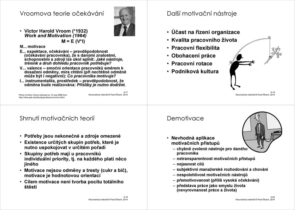 .. valenceemoční orientace pracovníků směrem k dosažení odměny, míra chtění (při nechtěné odměně může být i negativní): Co pracovníka motivuje? I.