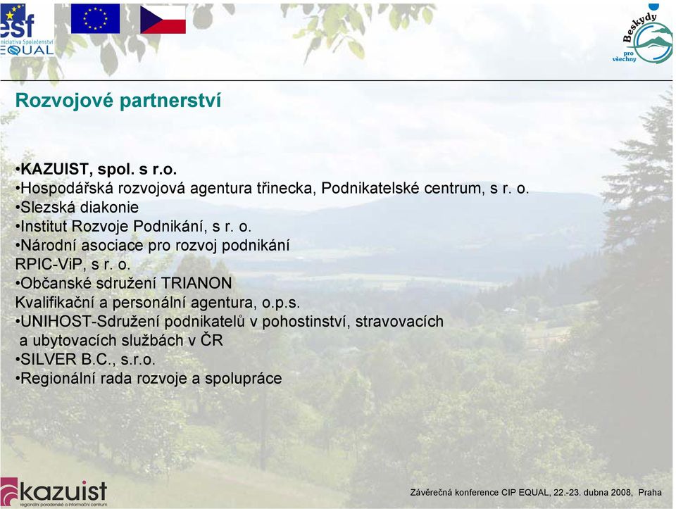 o. Občanské sdružení TRIANON Kvalifikační a personální agentura, o.p.s. UNIHOST-Sdružení podnikatelů v pohostinství, stravovacích a ubytovacích službách v ČR SILVER B.