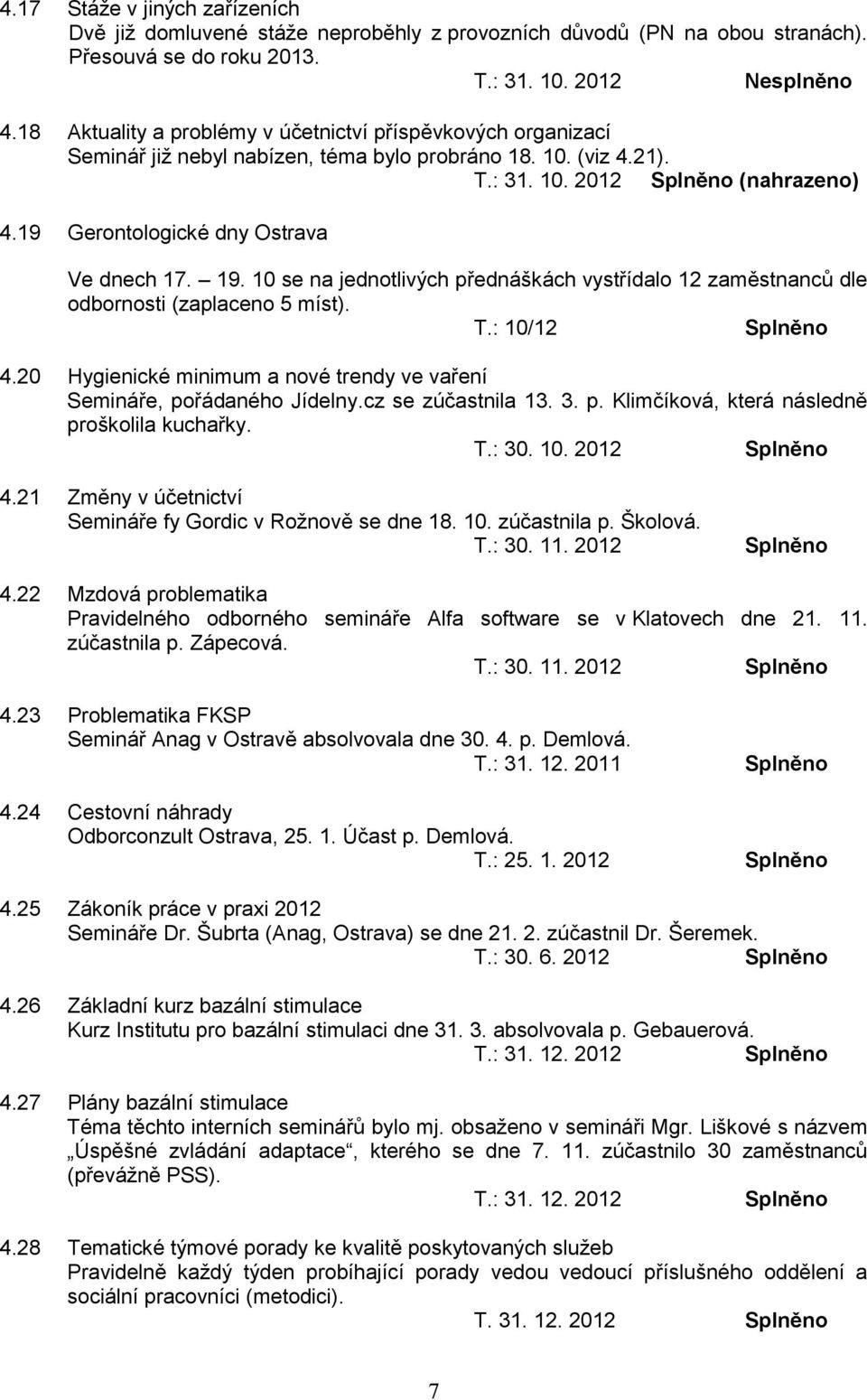 19 Gerontologické dny Ostrava Ve dnech 17. 19. 10 se na jednotlivých přednáškách vystřídalo 12 zaměstnanců dle odbornosti (zaplaceno 5 míst). T.: 10/12 4.