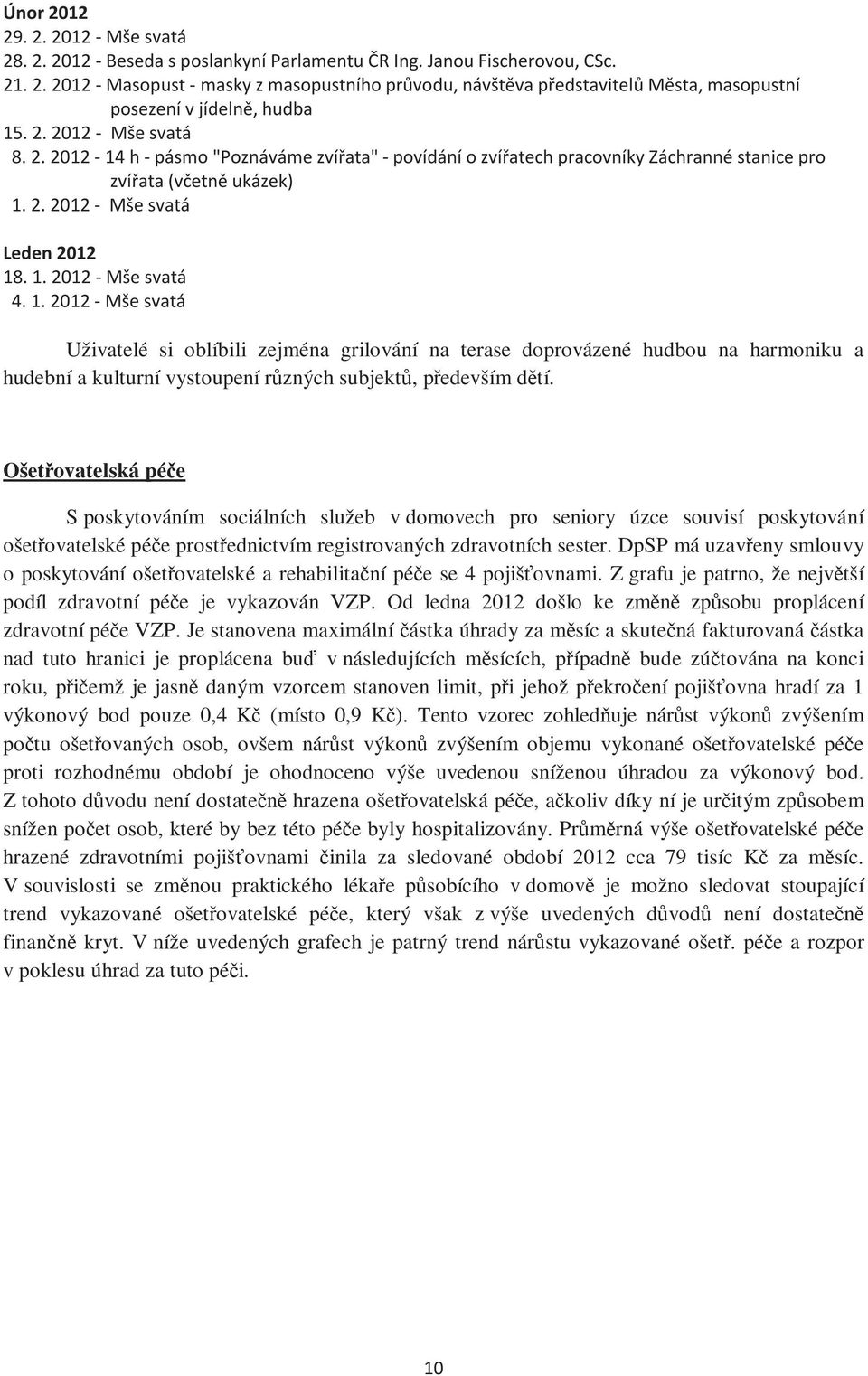 1. 2012 - Mše svatá Uživatelé si oblíbili zejména grilování na terase doprovázené hudbou na harmoniku a hudební a kulturní vystoupení různých subjektů, především dětí.