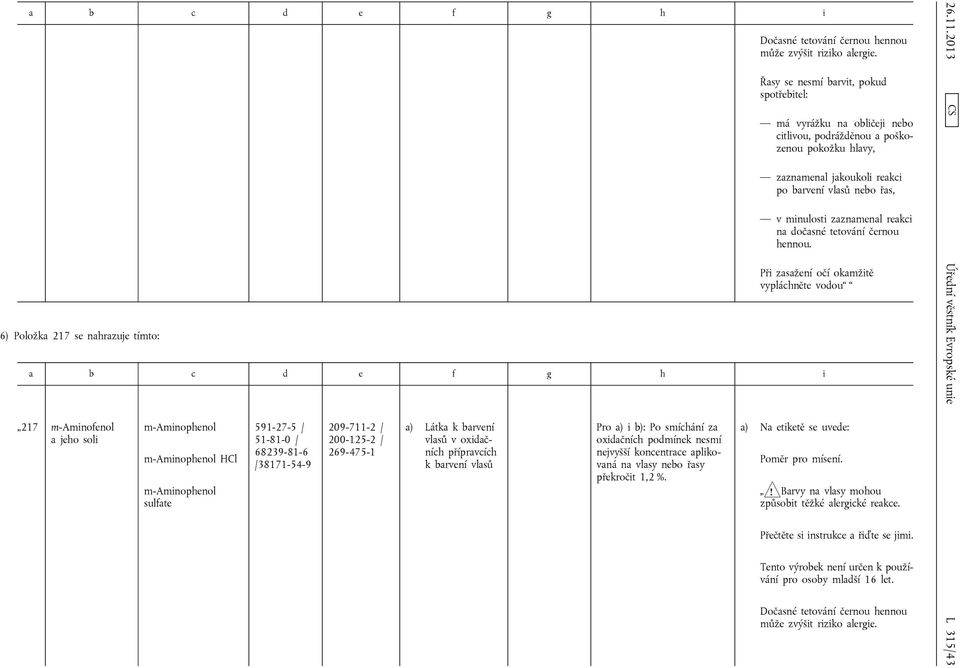 Při zasažení očí okamžitě vypláchněte vodou a b c d e f g h i 217 m-aminofenol a jeho soli m-aminophenol m-aminophenol HCl m-aminophenol sulfate