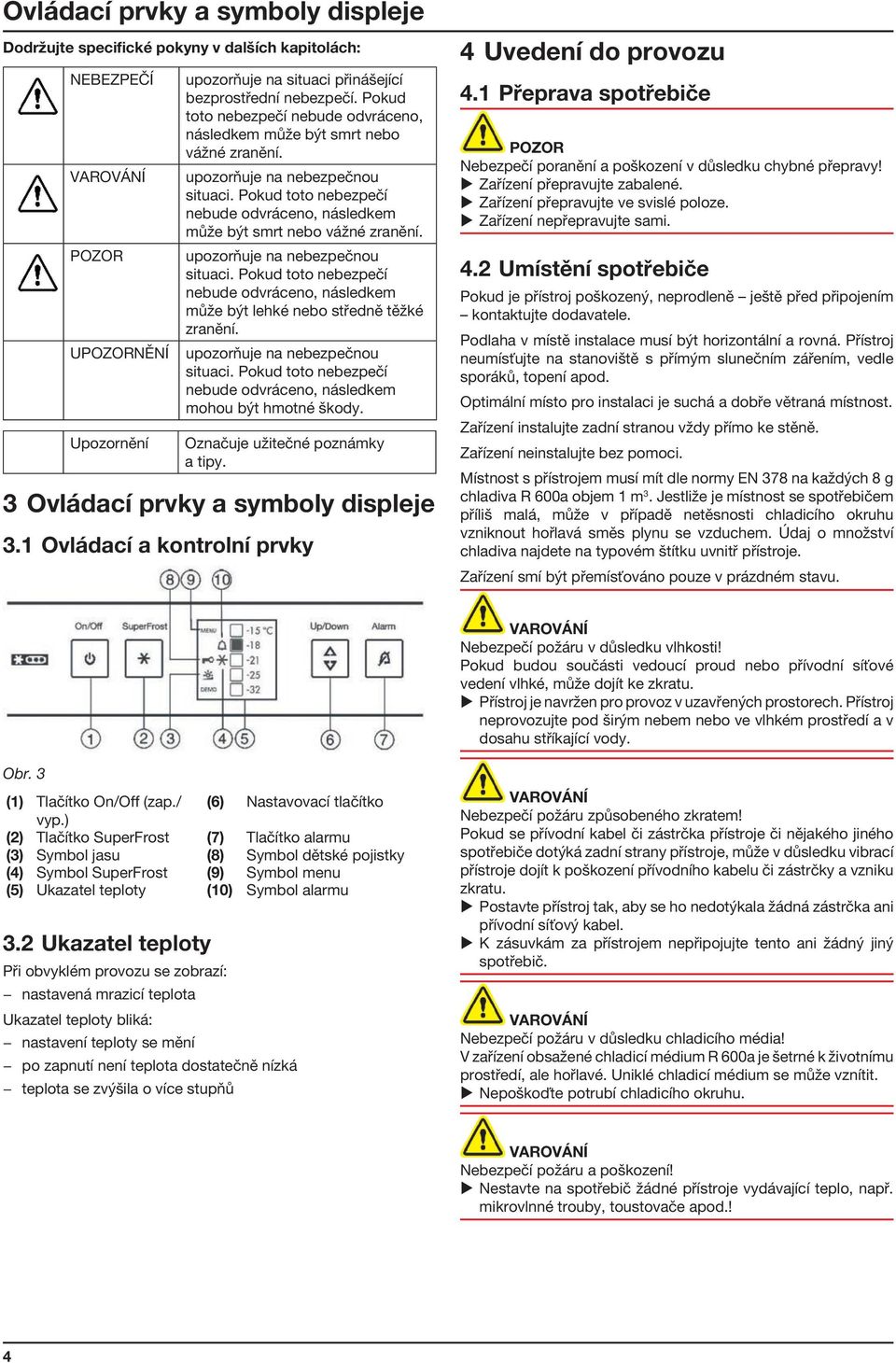 upozorňuje na nebezpečnou situaci. Pokud toto nebezpečí nebude odvráceno, následkem může být lehké nebo středně těžké zranění. upozorňuje na nebezpečnou situaci.