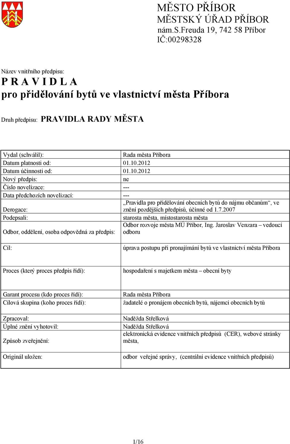 Příbora Datum platnosti od: 01.10.