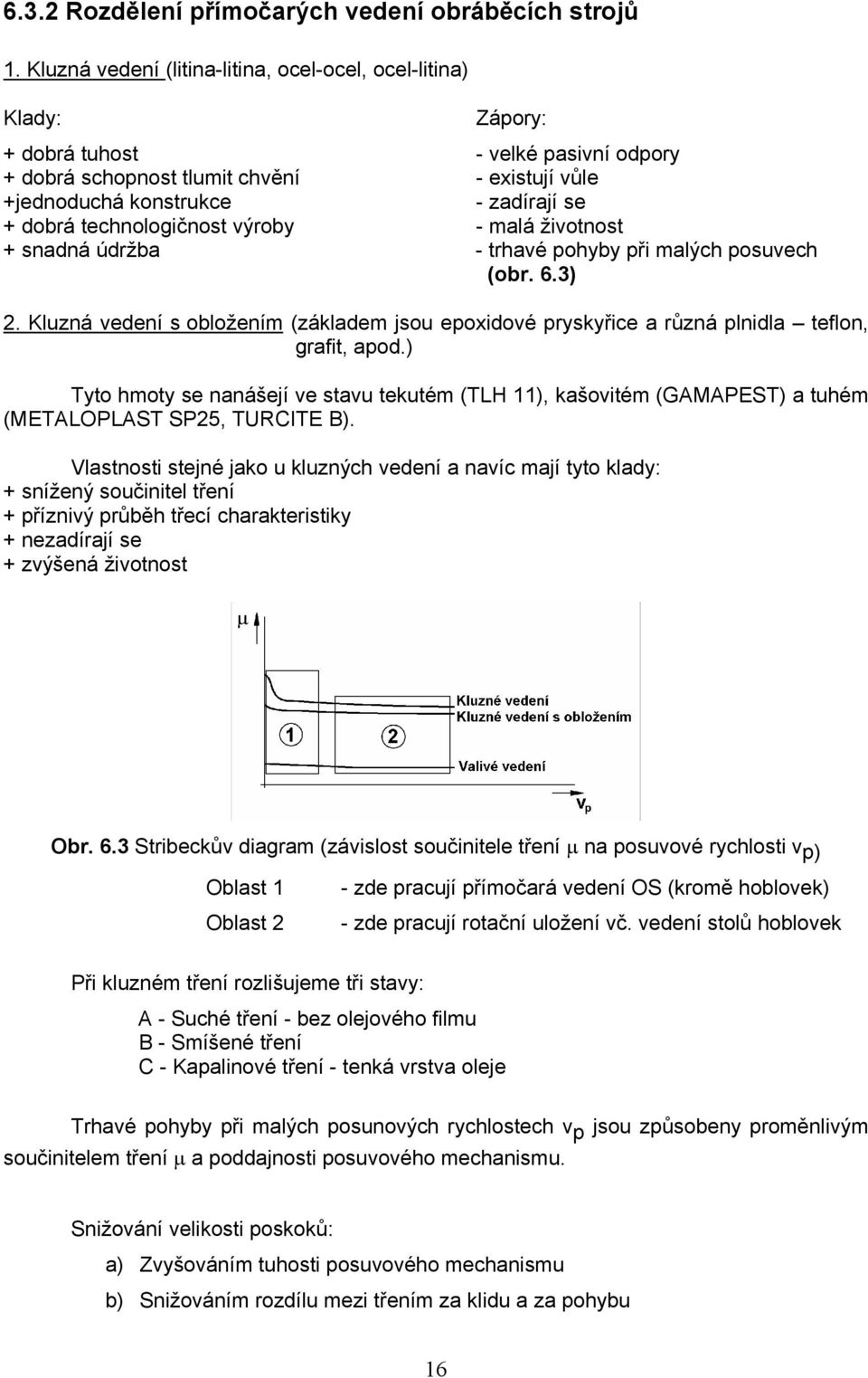 technologičnost výroby - malá životnost + snadná údržba - trhavé pohyby při malých posuvech (obr. 6.3) 2.