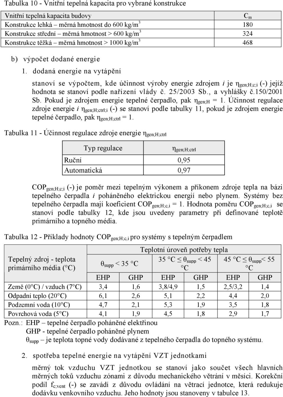 dodaná energie na vytáp ní stanoví se výpo tem, kde ú innost výroby energie zdrojem i je gen;h;c;i (-) jejíž hodnota se stanoví podle na ízení vlády. 25/2003 Sb., a vyhlášky.150/2001 Sb.