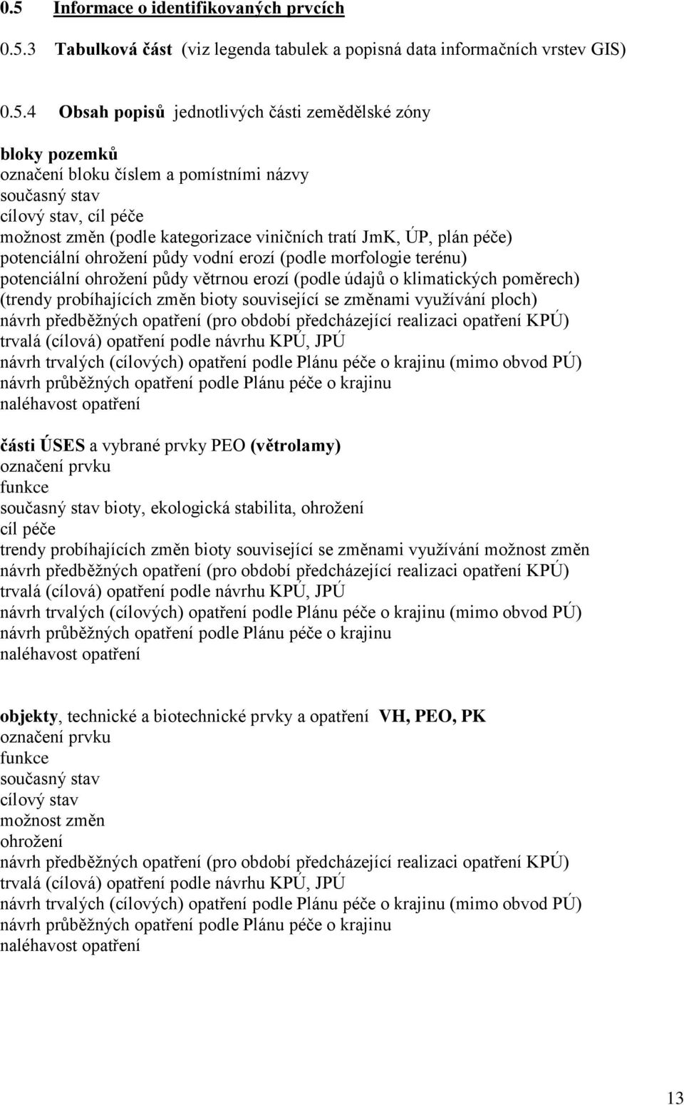 terénu) potenciální ohroţení půdy větrnou erozí (podle údajů o klimatických poměrech) (trendy probíhajících změn bioty související se změnami vyuţívání ploch) návrh předběţných opatření (pro období