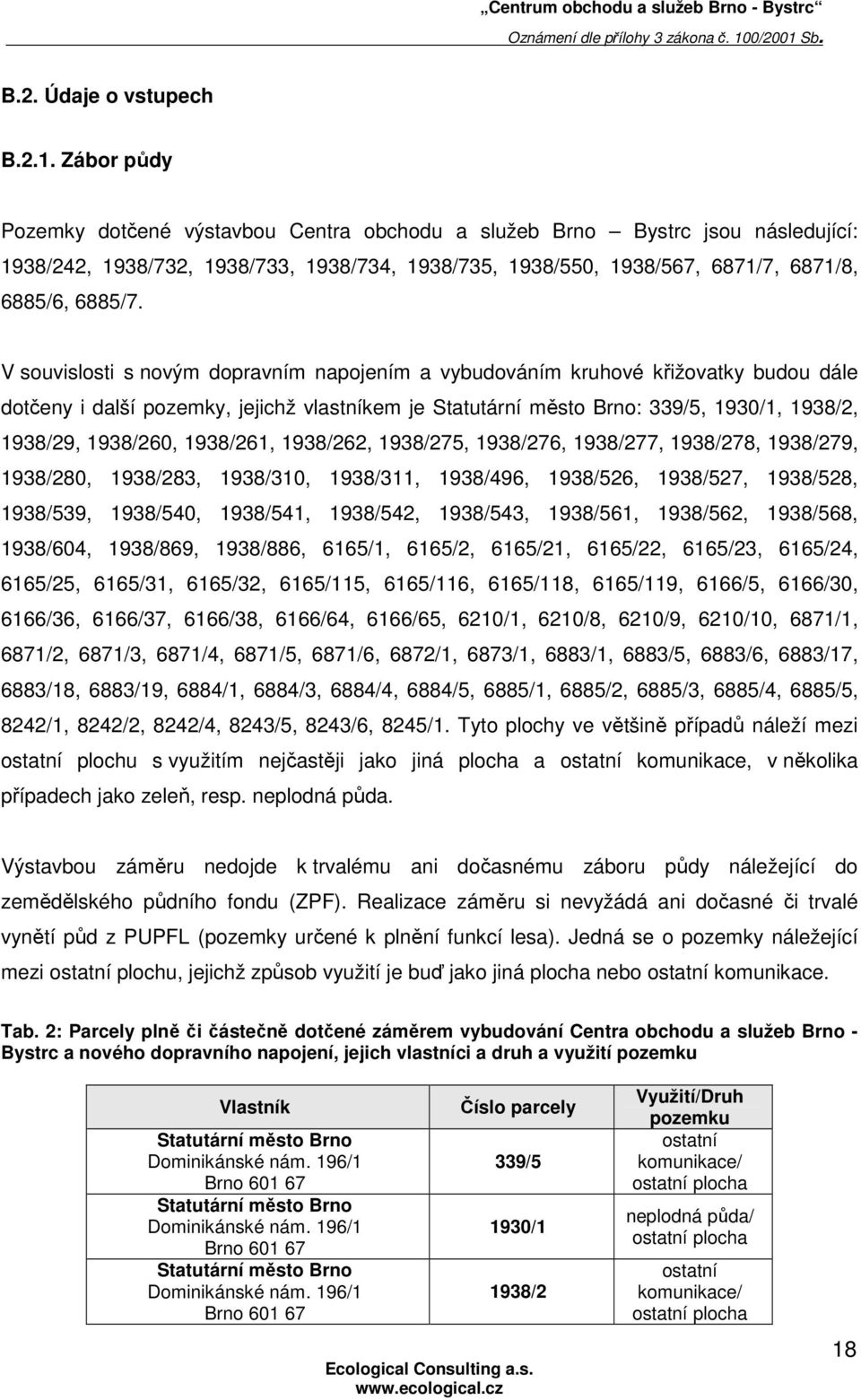 V souvislosti s novým dopravním napojením a vybudováním kruhové křižovatky budou dále dotčeny i další pozemky, jejichž vlastníkem je : 339/5, 1930/1, 1938/2, 1938/29, 1938/260, 1938/261, 1938/262,