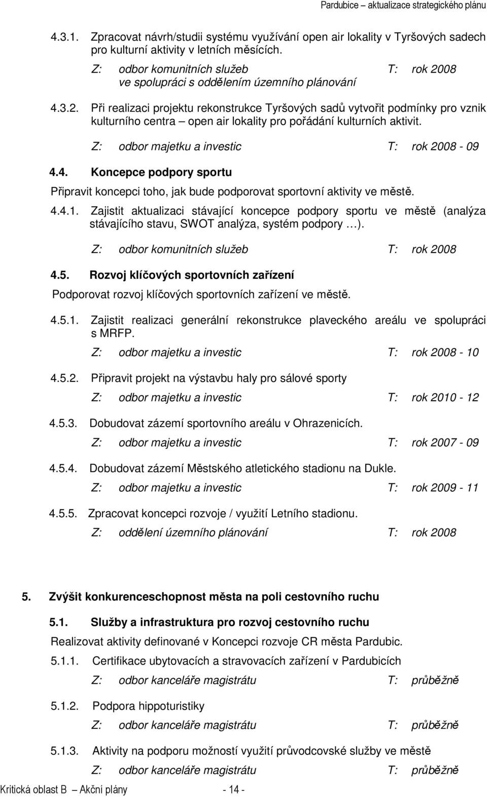 Z: odbor majetku a investic T: rok 2008-09 4.4. Koncepce podpory sportu Připravit koncepci toho, jak bude podporovat sportovní aktivity ve městě. 4.4.1.