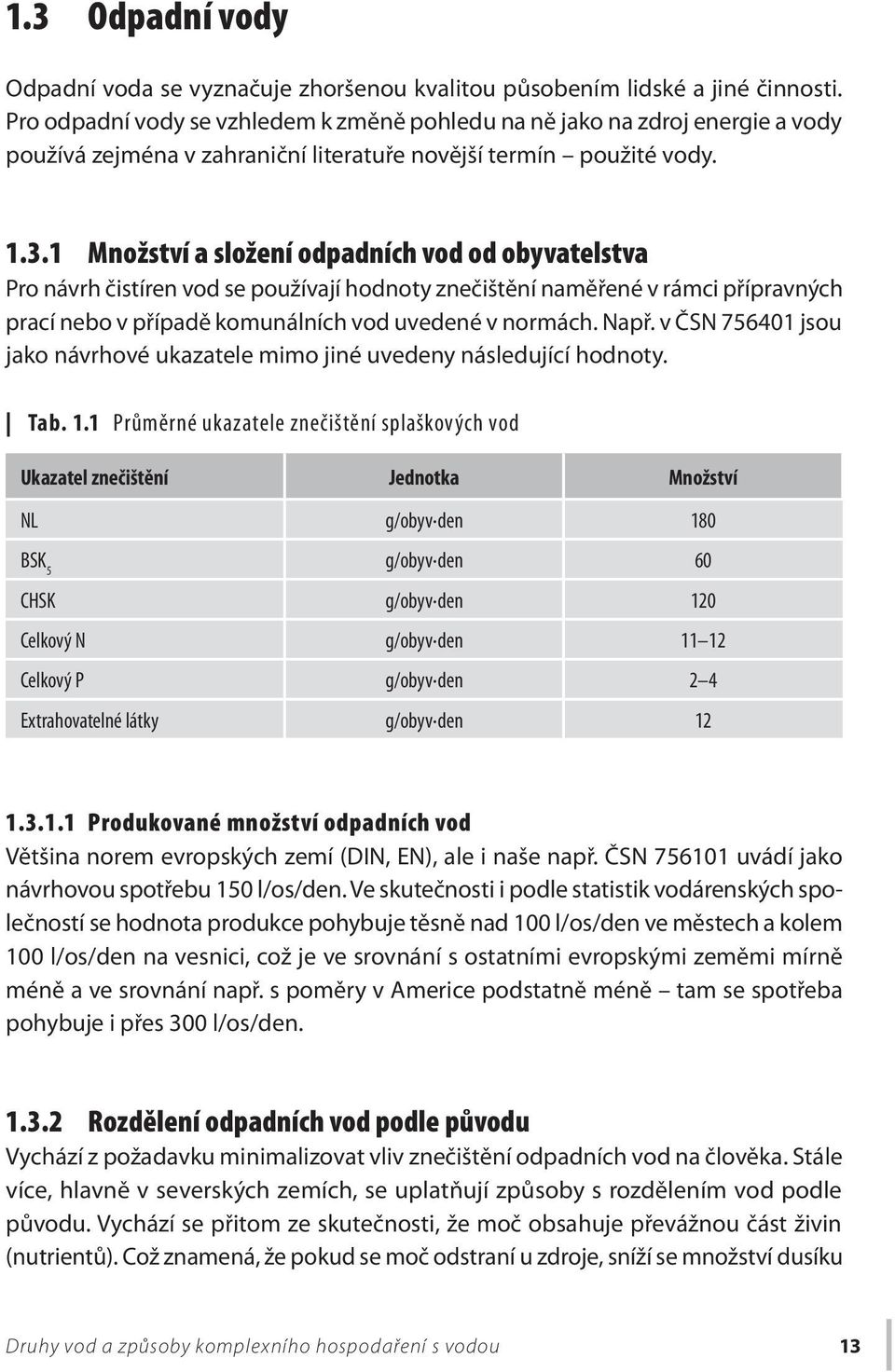 1 Množství a složení odpadních vod od obyvatelstva Pro návrh čistíren vod se používají hodnoty znečištění naměřené v rámci přípravných prací nebo v případě komunálních vod uvedené v normách. Např.