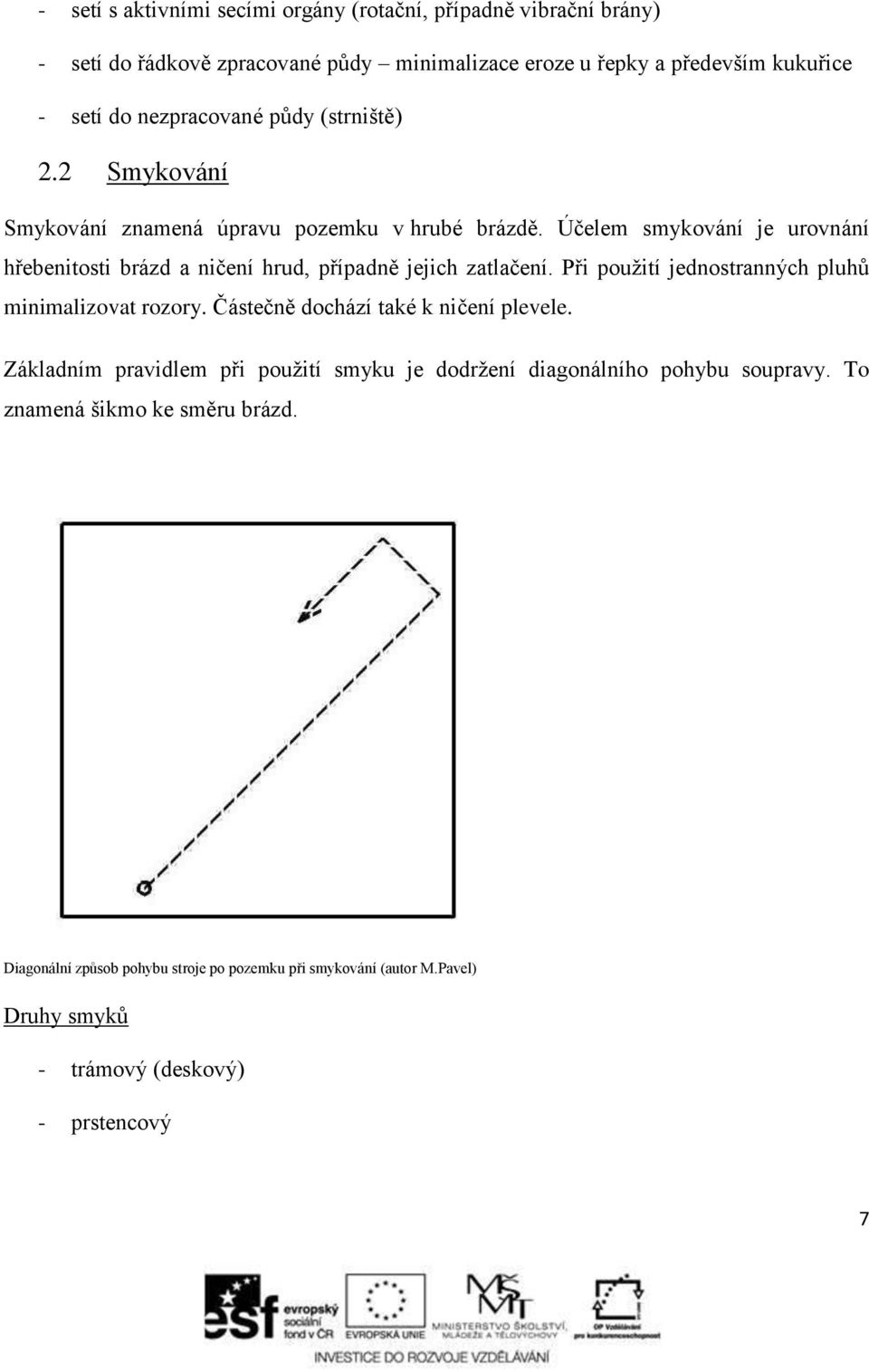 Účelem smykování je urovnání hřebenitosti brázd a ničení hrud, případně jejich zatlačení. Při použití jednostranných pluhů minimalizovat rozory.