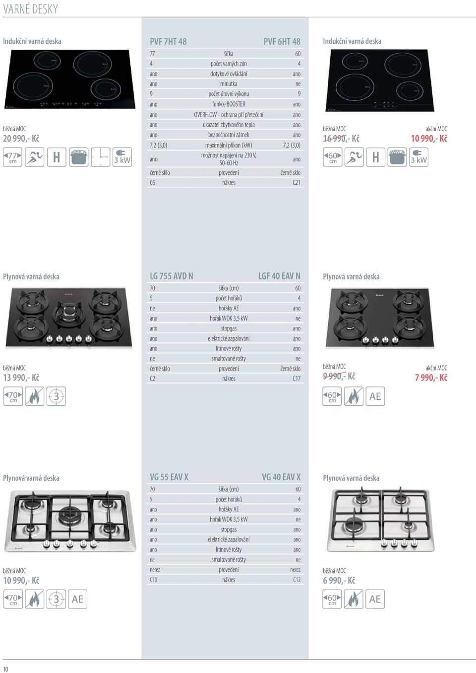 černé sklo C6 nákres C21 ndukční varná deska 16 990,- Kč 10 990,- Kč Plynová varná deska 13 990,- Kč LG 755 VD N LGF 40 EV N 70 šířka (cm) 5 počet hořáků 4 ne hořáky E ano ano hořák WOK 3,5 kw ne ano