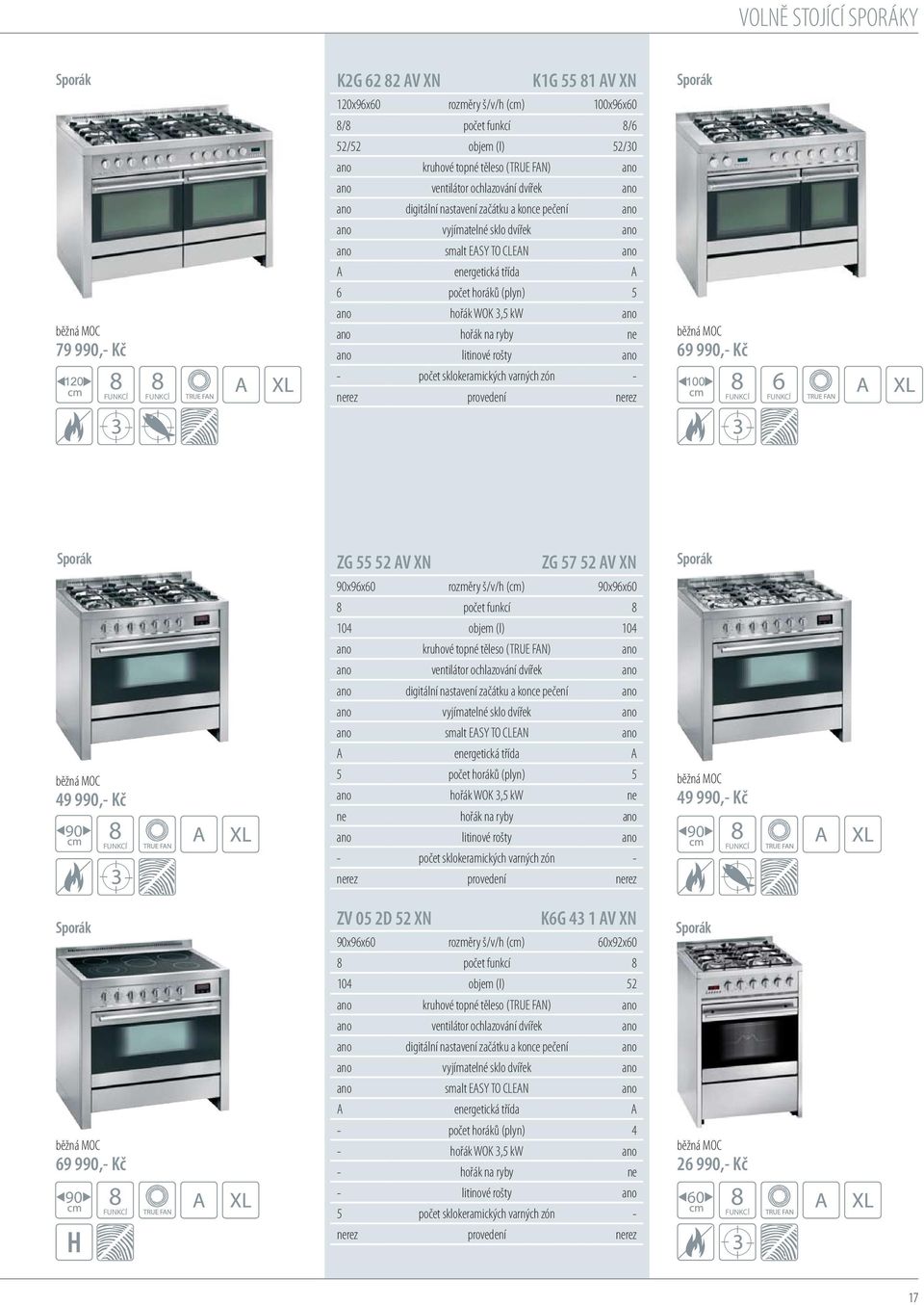 3,5 kw ano ano hořák na ryby ne ano litinové rošty ano - počet sklokeramických varných zón - 8 8 8 nerez provedení nerez Sporák 69 990,- Kč 6 Sporák 49 990,- Kč 90 Sporák 69 990,- Kč 90 ZG 55 52 V XN