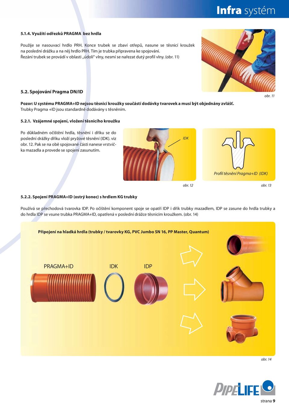 Spojování Pragma /ID Pozor: u systému PRAGMA+ID nejsou těsnicí kroužky součástí dodávky tvarovek a musí být objednány zvlášť. Trubky Pragma +ID jsou standardně dodávány s těsněním. obr. 11