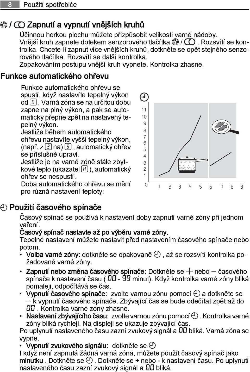 Funkce automatického ohřevu Funkce automatického ohřevu se spustí, když nastavíte tepelný výkon od.