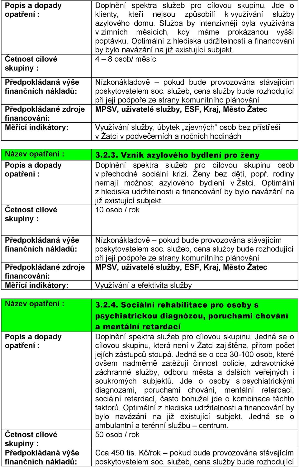 4 8 osob/ měsíc Nízkonákladově pokud bude provozována stávajícím poskytovatelem soc.