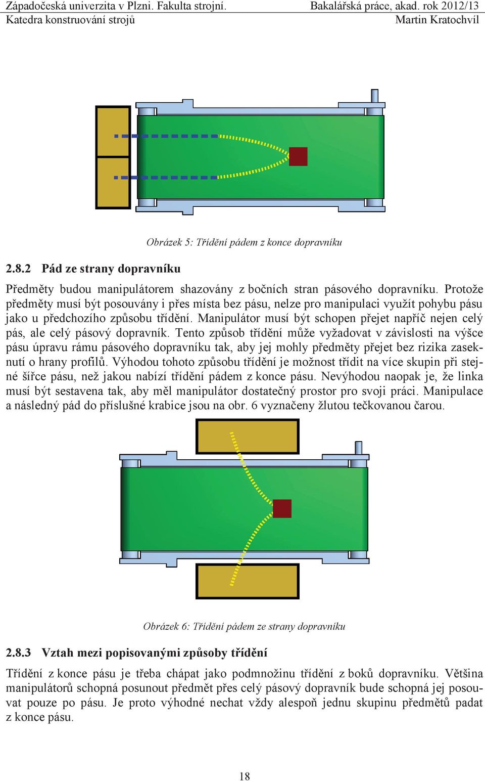 Manipulátor musí být schopen přejet napříč nejen celý pás, ale celý pásový dopravník.