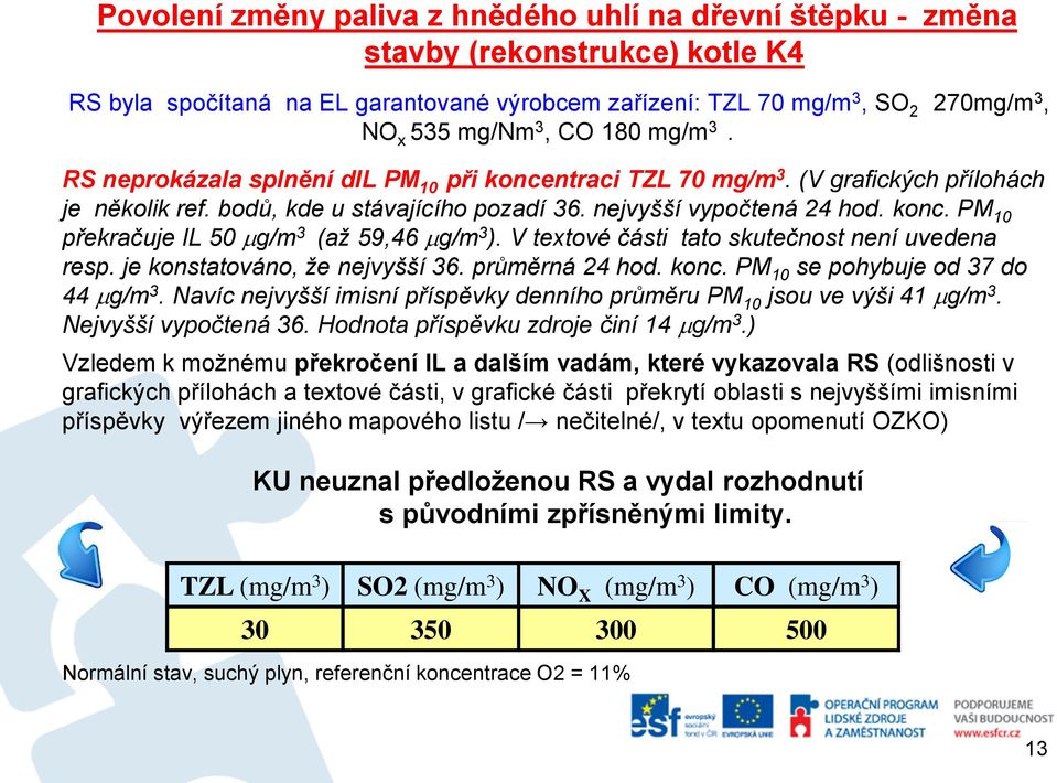 V textové části tato skutečnost není uvedena resp. je konstatováno, že nejvyšší 36. průměrná 24 hod. konc. PM 10 se pohybuje od 37 do 44 g/m 3.