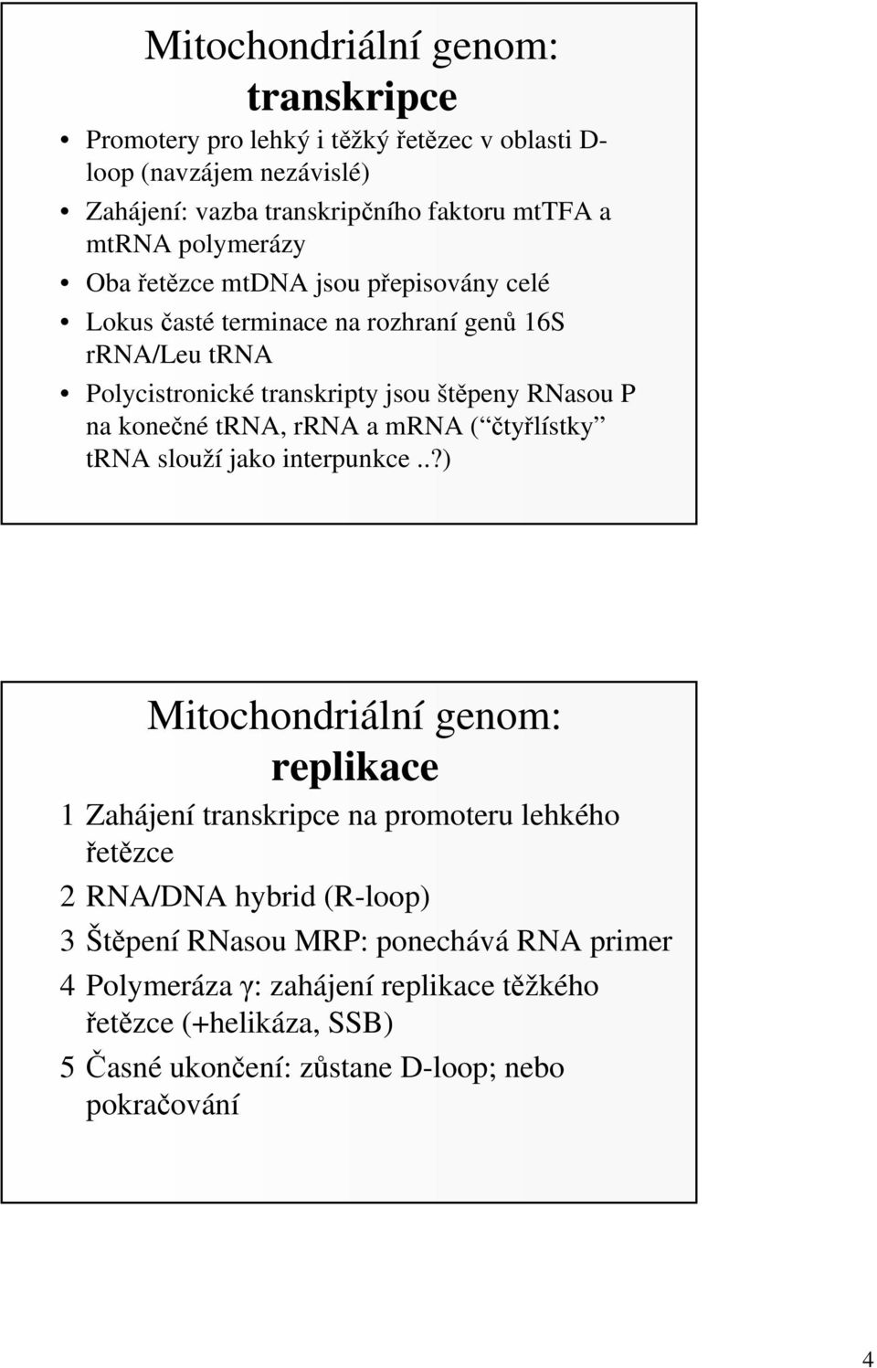 konečné trna, rrna a mrna ( čtyřlístky trna slouží jako interpunkce.