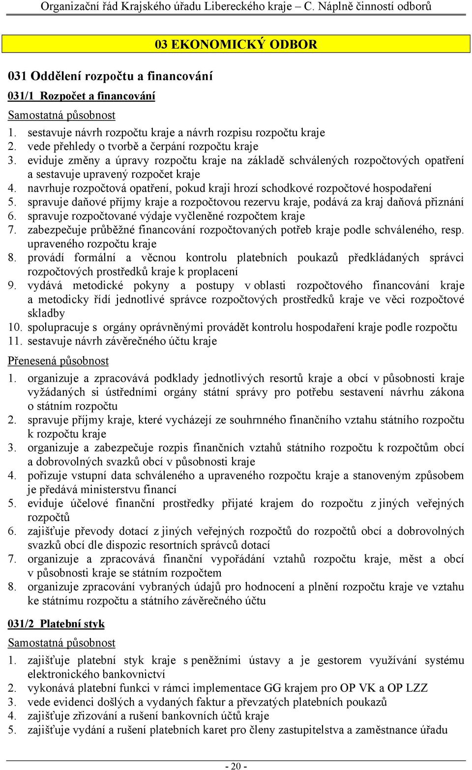 navrhuje rozpočtová opatření, pokud kraji hrozí schodkové rozpočtové hospodaření 5. spravuje daňové příjmy kraje a rozpočtovou rezervu kraje, podává za kraj daňová přiznání 6.