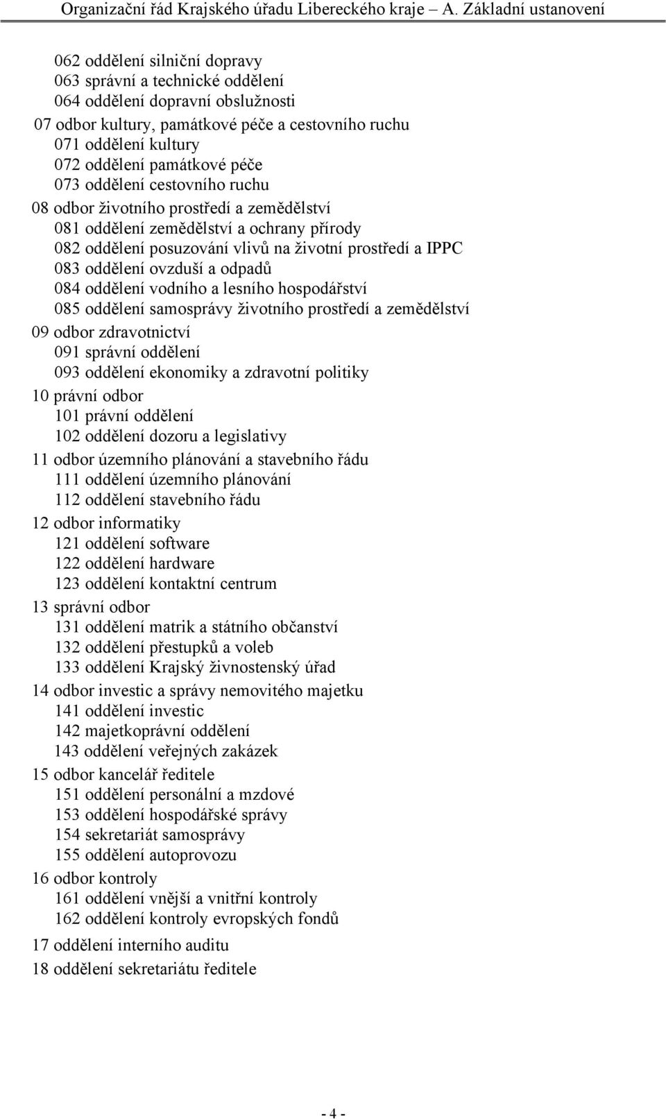 oddělení památkové péče 073 oddělení cestovního ruchu 08 odbor životního prostředí a zemědělství 081 oddělení zemědělství a ochrany přírody 082 oddělení posuzování vlivů na životní prostředí a IPPC