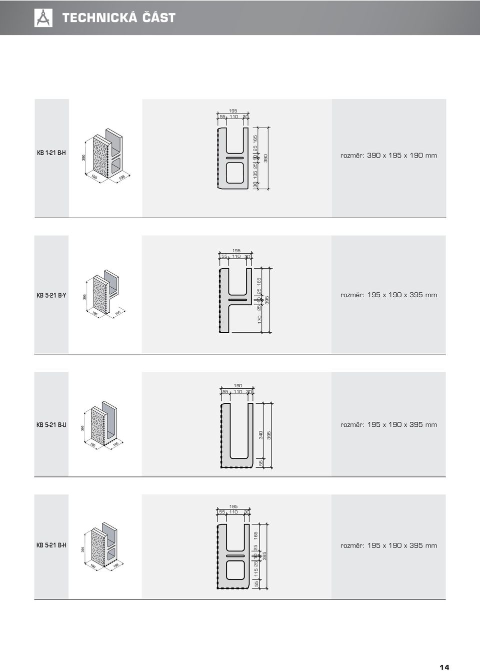 395 mm 1 55 110 KB 5-21 B-U rozměr: 195 x x 395 mm 55 340 395 195