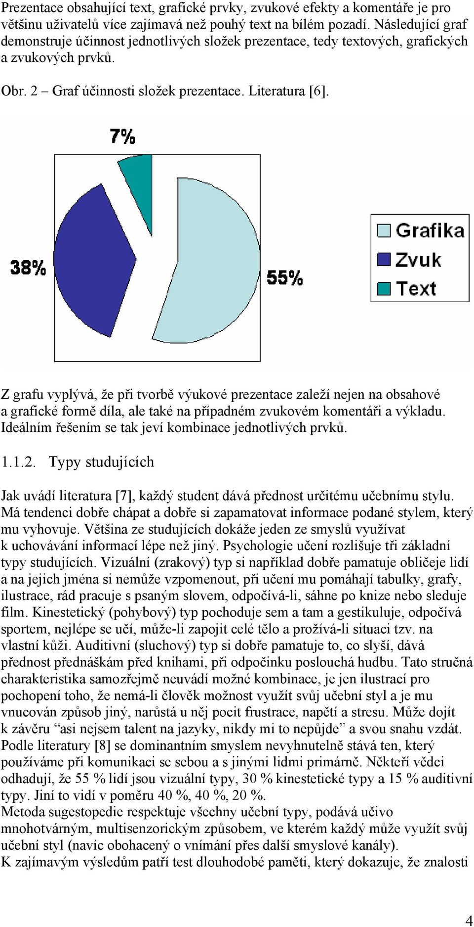 Z grafu vyplývá, že při tvorbě výukové prezentace zaleží nejen na obsahové a grafické formě díla, ale také na případném zvukovém komentáři a výkladu.