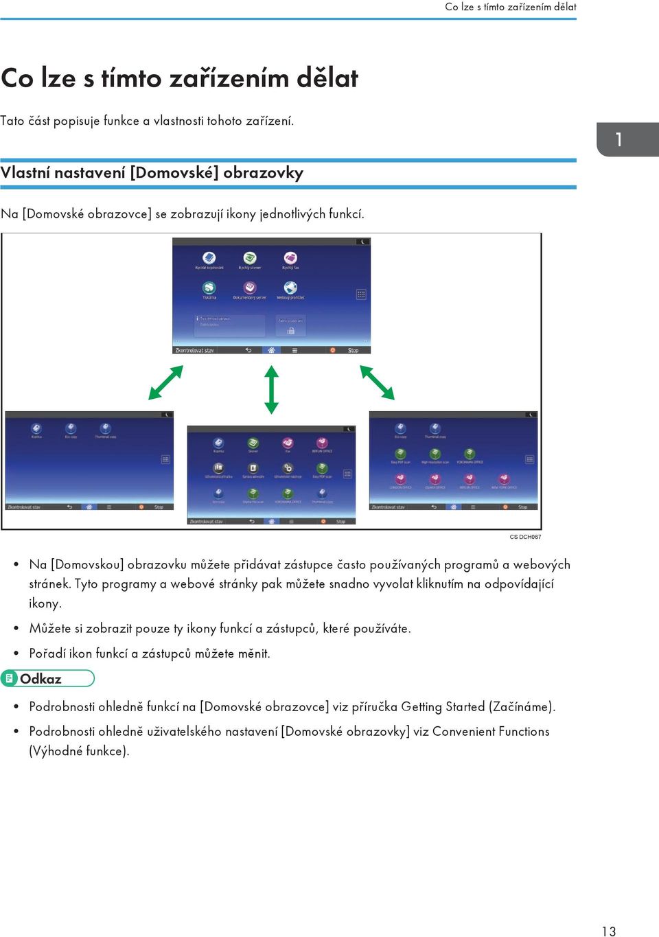 CS DCH067 Na [Domovskou] obrazovku můžete přidávat zástupce často používaných programů a webových stránek.