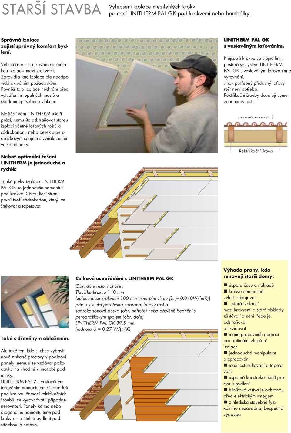 Na tûstí vám LINITHERM u etfií práci, nemusíte odstraàovat starou izolaci vãetnû laèov ch ro tû a sádrokartonu nebo desek s perodráïkov m spojem s vynaloïením velké námahy.