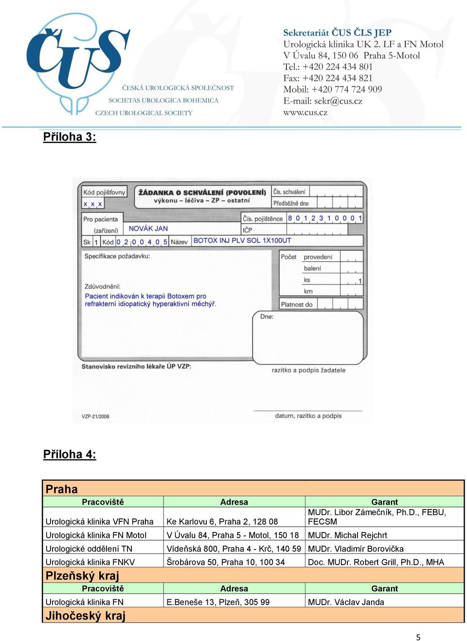 , FEBU, Urologická klinika VFN Praha Ke Karlovu 6, Praha 2, 128 08 FECSM Urologická klinika FN Motol V Úvalu 84, Praha 5