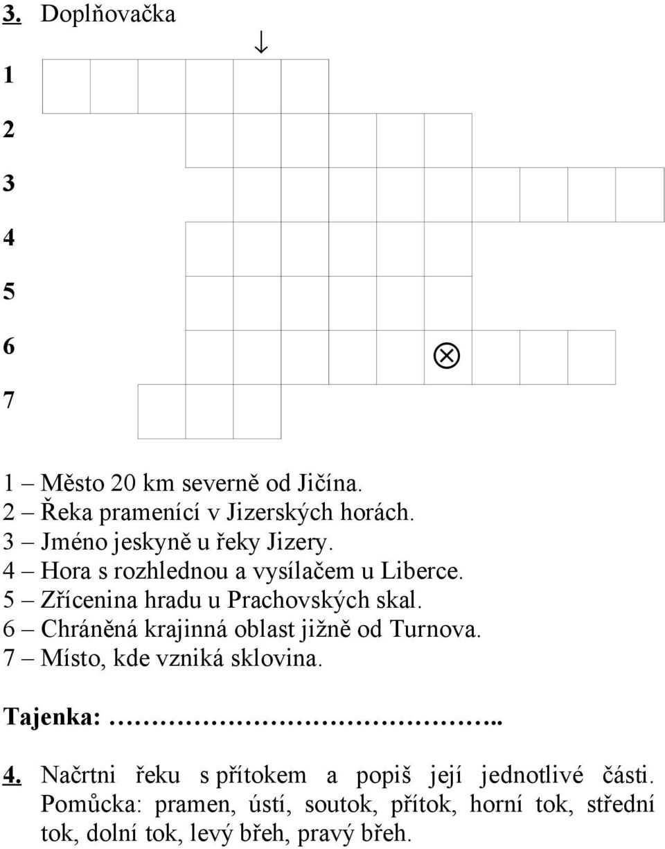 6 Chráněná krajinná oblast jižně od Turnova. 7 Místo, kde vzniká sklovina. Tajenka:.. 4.