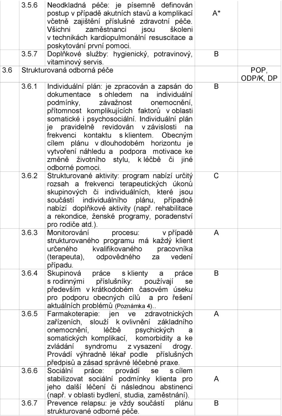 6.1 Individuální plán: je zpracován a zapsán do dokumentace s ohledem na individuální podmínky, závažnost onemocnění, přítomnost komplikujících faktorů v oblasti somatické i psychosociální.