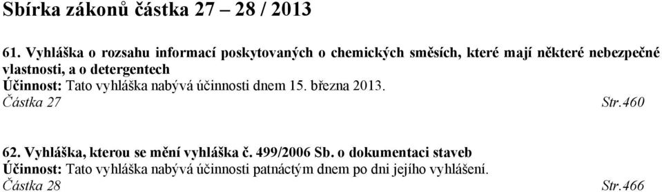 vlastnosti, a o detergentech Účinnost: Tato vyhláška nabývá účinnosti dnem 15. března 2013.