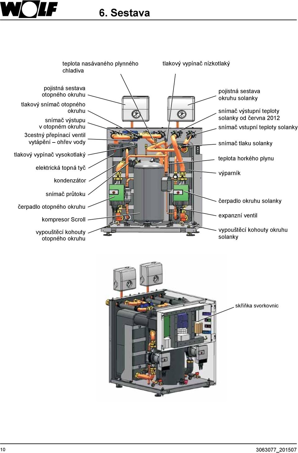 kompresor Scroll vypouštěcí kohouty otopného okruhu pojistná sestava okruhu solanky snímač výstupní teploty solanky od června 2012 snímač vstupní teploty