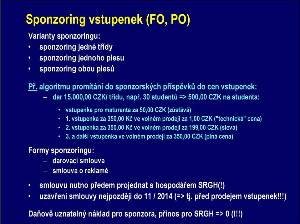 vstupenka za 350,00 Kč ve volném prodeji za 1,00 CZK ("technická" cena) 2. vstupenka za 350,00 Kč ve volném prodeji za 199,00 CZK (sleva) 3.