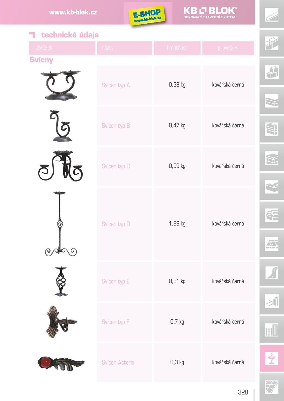 kovářská černá Svícen typ B 0,47 kg kovářská černá Svícen typ C 0,99 kg kovářská